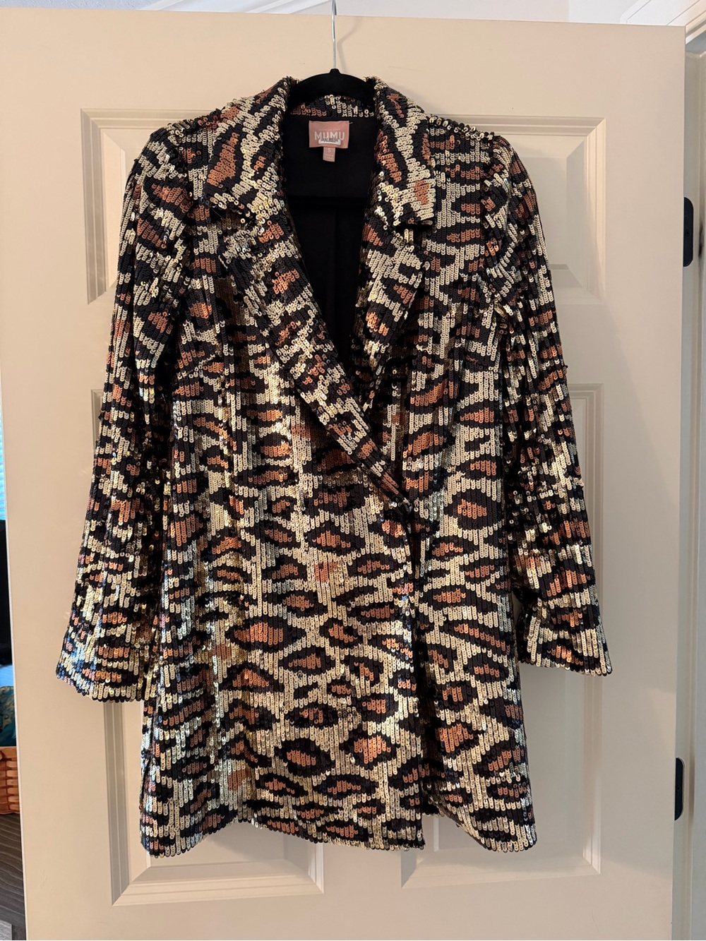 Show Me Your MuMu Sequined Leopard Blazer in Black, Gold & Brown